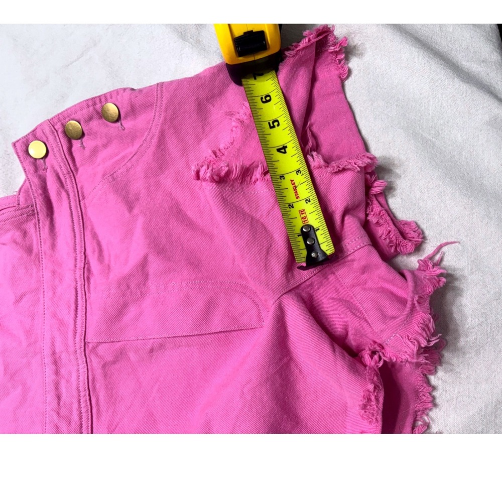 &merci Pink Denim Shortalls Women Small Frayed Hem Bib Overalls Shorts - Picture 5 of 6